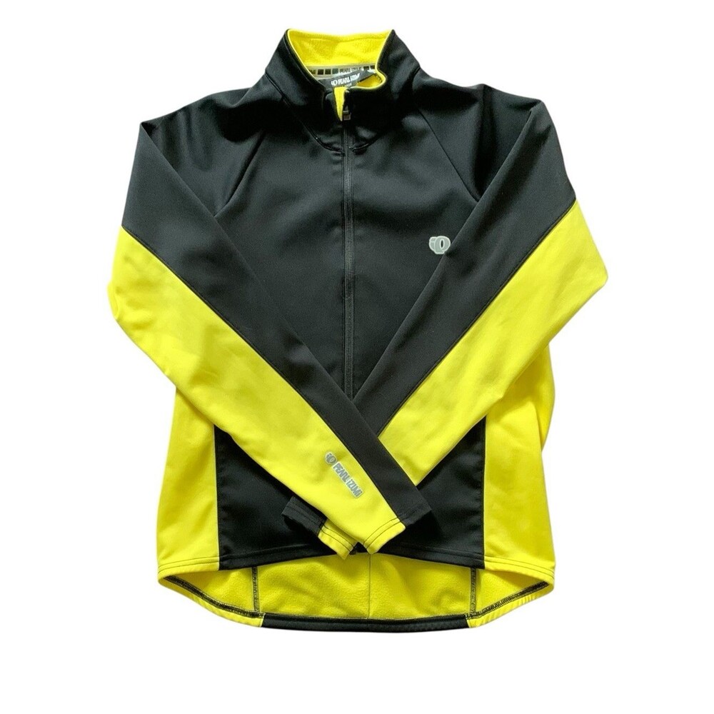 Pearl Izumi Cycling Jacket Mens Large Black Yellow Full Zip Thermal Softshell